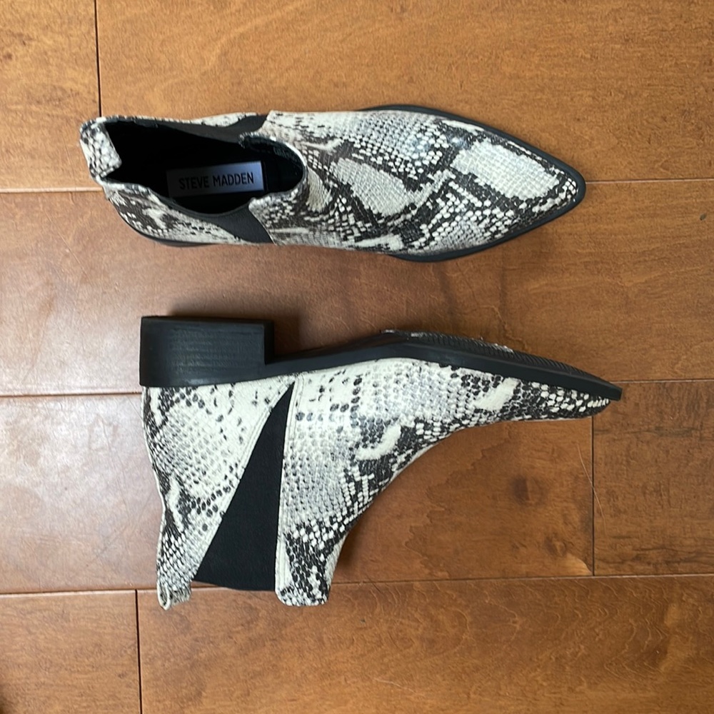 Steve Madden snakeskin booties.